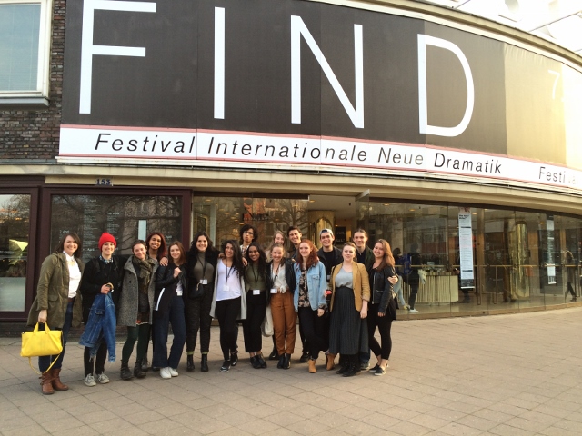 Group photo of the students outside the FIND Festival venue.
